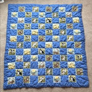 Blue Patchwork Farm Animal Handmade Baby Quilt